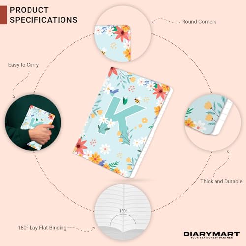 Image of Initial K Premium Soft Bound Notebook Diary for Girls and Women (B6, 90 GSM, 160 Ruled Pages) Floral Design Notebook Journal Diary