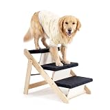 MEWANG Wood Pet Stairs & Ramp for Small/Medium Dogs and Cats, Aging Pets – 2-in-1 Foldable, Portable, Non-Slip Pet Ladder for Tall Beds, Couches,Cars–Holds Up to 220 lbs (24.8' L x 17.2' W x 19.5' H)