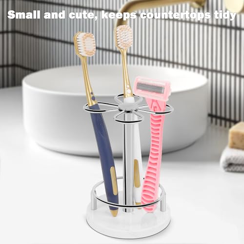 Image of Toothbrush Holder Stand for Bathroom, Metal Toothbrush Organizer with Marble Base, Toothbrush Storage Collection for Family, Suitable for Home Hotel Countertop Vanity (Small, Chrome Finish)