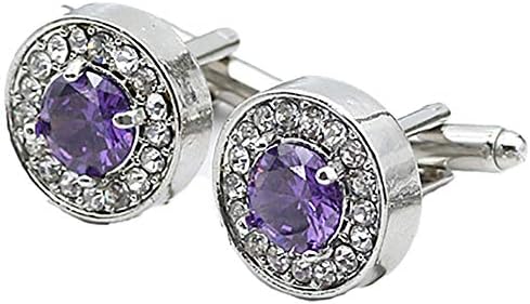 V & L Round Purple Crystal Cuff links Silver – Fancy Unique Elegant Sparkling Luxury Gem Stone Cufflinks for men Round - Perfect for Wedding, Formal, Suits, Business and Groom Cufflink