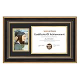 Space Art Deco, 11x19.5 Diploma Frame with Black Over Gold Double Mat for 8.5x11 Documents and One 5