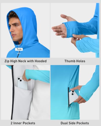 Image of Roadbox Men's UPF 50+ Zip Up Sun Hoodie, UV Protection Lightweight Jacket