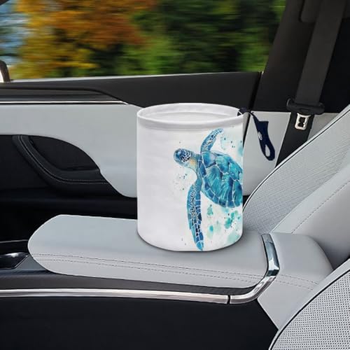 Image of Cute Sea Turtle Trash Can for Car Garbage Can for Back Seat Leak Proof with Adjustable Buttons Cars Accessories for Women Interior