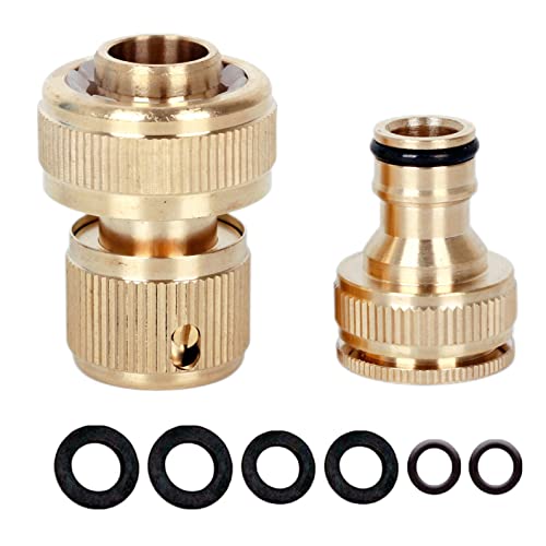 YAAVAAW Brass Garden Tap Hose Connector Outside Connectors Kit,Hose End Quick Connect Fitting 3/4'' Pipe Connector,1/2 & 3/4 Inch 2-in-1 Threaded Adapter for Watering,Car Washing