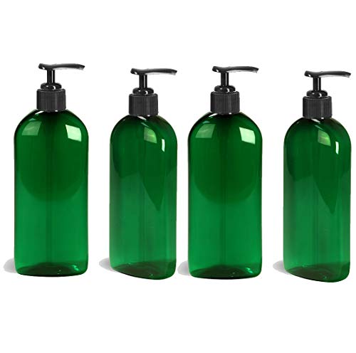 EZPRO USA PET Empty Plastic Dispenser Bottles with Black Pump Hand Soap Lotion Shampoo Conditioner Oils 8 oz 250 ml, Green, Pack of 4
