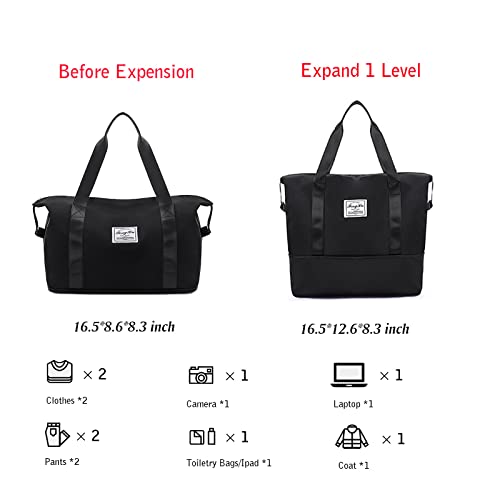 Cokosoxo Large Travel Duffel Bag, Sports Gym Tote Bag For Women, Waterproof Expandable Shoulder Weekender Carry On Overnight Bag With Trolley Sleeve & Wet Pocket, Black (Exp-Opat) #TOP1