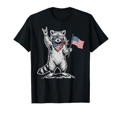 4th of July Raccoon US Flag Rock Patriotic Men Boys Kids T-Shirt