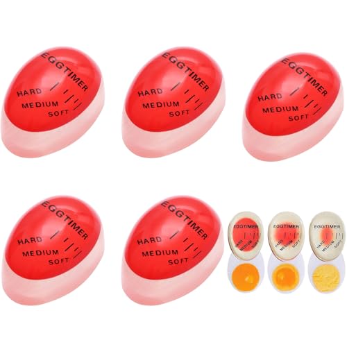 Bhina 5 Piezas Temporizadores para Huevos Cocidos, Egg Timer, Temporizador para Huevos Blandos, Medianos y Duros, Selección del Grado de Madurez de los Huevos Según el Cambio de Color, Fácil de Usar
