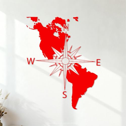 Calcomanías de pared Brújula de navegación Mapa del continente americano 68x85cm Varios tamaños Rojo 🔥