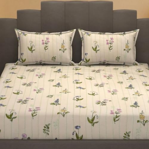 Image of Mafatlal Luxe Lilac 140 GSM Premium Microfiber Queen Size Bed Sheet with 2 Pillow Cover for Comfortable Double Bed Use, 90x100 Inch - Light Beige, Soft, Lightweight & Durable (144 TC)
