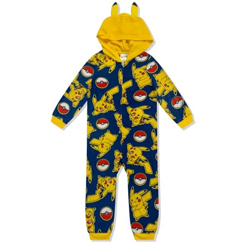 Pokmon Kids Onesie Pajamas - Boys Long Sleeve Zip Up Hooded Blanket Sleep - One Piece Costume - Official License