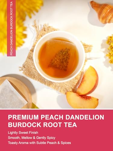Image of TeeLux Peach Dandelion Burdock Root Tea Bags, Caffeine Free, 100 Count | Natural Herbal Blend with Sweet Cinnamon, Zesty Ginger & Toasty Roasted Dandelion Root, Sugar Free, Hot or Iced