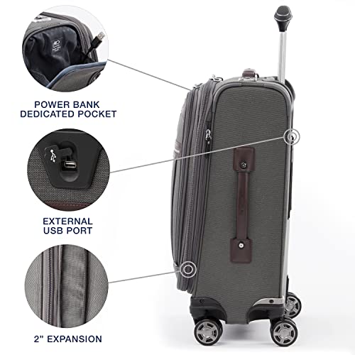 Travelpro Platinum Elite Softside Expandable Spinner Wheel Luggage, Vintage Grey, Carry-On 21-Inch