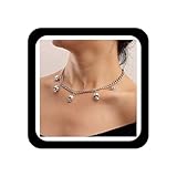 Zeshimb - Gargantilla de calavera punk con colgante de esqueleto de plata, collar de cabeza de cráneo, cadena de...