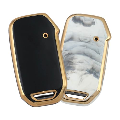Image of Keyzone TPU Car Key Cover Combo Compatible for: Kia Carens Seltos, Sonet 2023 Onwards 4 Button Smart Key (Compare Key Shape Before Ordering) (Gold TPU + Marble TPU)