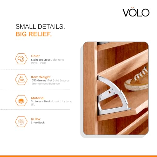 Image of VOLO Shoe Rack Fittings | Shoe Drawer Hinges for Cabinets, Space Saving Shoe Organizer Hardware for Modular Shoe Wardrobes Storage | Pack of 2 Pieces (1 Pair) | (Stainless Steel, 3 Layer)
