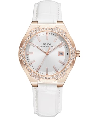 CIVO Uhr Damen Elegant Analog Damenuhr Wasserdicht Leuchtend Datum Minimalistic Armbanduhr Damen Klassische Weiß Lederarmband Daimant Quarzuhr mit Roségold Gehäuse Geschenk für Frauen