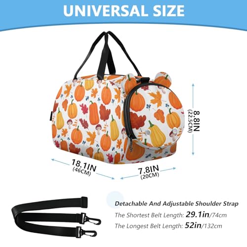 Maple Pumpkin Fall Orange Kids Travel Duffel Bag for Boys Girls Overnight Weekend Tote Bag with Shoes Compartment for Dance Gym Sports3