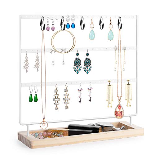 VERGILIUS Organizador de aretes, soporte de exhibición de joyas, organizador de aretes, organizador de joyas, organizador de aretes y collares, organizador de joyas, árbol de exhibición (blanco, 3