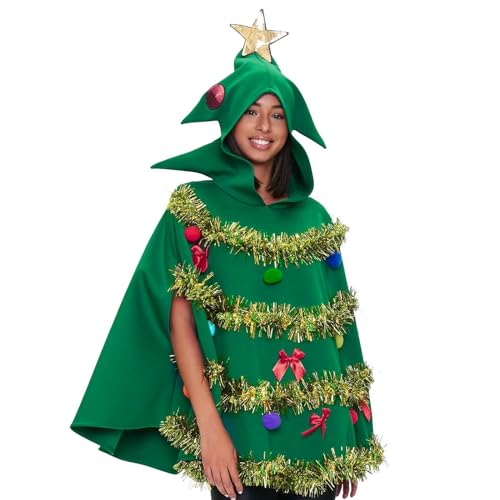 Générique DéGuisement Sapin De NoëL Adulte Costume Sapin de Noël, Vert, Costume Unisexe pour Adultes Déguisement Festif Amusant - Taille Unique avec Tunique et Chapeau à Capuche pour Femme