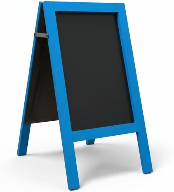 Blue Chalkboard Pavement Sign – Double Panel A-Board | Vibrant Colour Frame | Easy-Clean Panels for Liquid or Traditional Chalk | 42 x 80cm | Waterproof & Portable