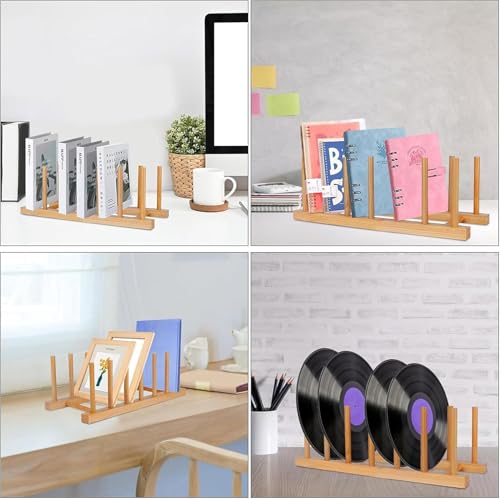 Image of CURATED CART Wooden Plate Organiser for Kitchen | Plate Stand Rack for Decor | Cabinet Plate Holder | 6 Adjustable Slots for Plates, Cup, Bowl & Dish Storage | Bamboo Wood (12x30m) | Pack of 2