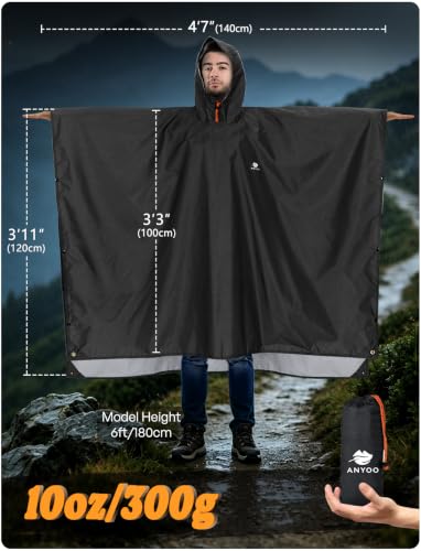 Image of ANYOO Hooded Rain Poncho for Adults Waterproof Lightweight Rain Coat for Men Women Reusable Rain Jacket for Emergency Outdoor
