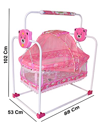 FLIPZON-New-Born-Baby-Sleep-Swing-CradleJhulaPalnaBedBaby-Bedding-with-Mosquito-Net-and-Cradle-for-0-12-Months-Baby-Boys-and-Girls-Pink