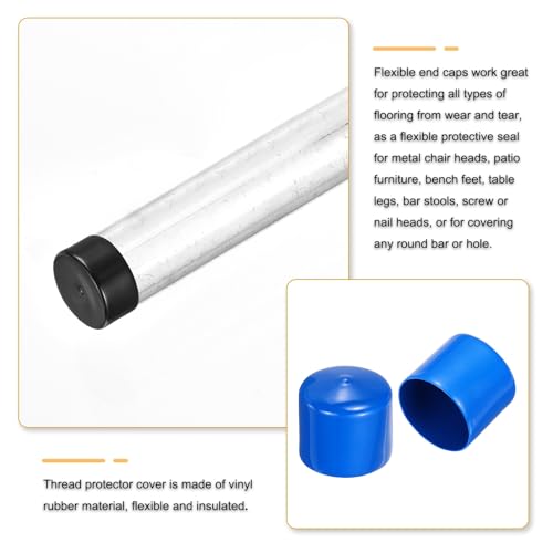 Image of uxcell 2pcs Rubber End Caps 55mm(2.2 Inch) ID Vinyl Round Tube Bolt Cap Cover Screw Thread Protectors Blue, 40mm Height