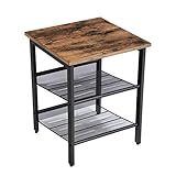 VASAGLE サイドテーブル 二段棚付き 木目調 スチールフレーム コンパクト ヴィンテージ風 NLET24X-1