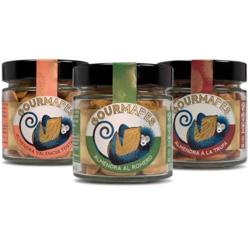 Pack Almendras Gourmet | 3 Sabores: Almendra Valencia Tostada, Almendra al Romero y Almendra a la Trufa (90g c/u) | Sin Gluten | Sin Lactosa | Apto para Veganos | Origen España