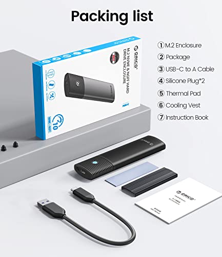 ORICO M.2 NVMe SATA SSD Enclosure Adapter Tool-Free, USB C 3.2 Gen 2 10Gbps NVMe, 5Gbps NGFF SATA PCIe M-Key(B+M Key) 2230/2242/2260/2280, Aluminum External M2 Reader Support UASP Trim- BK(G2A) - image 7
