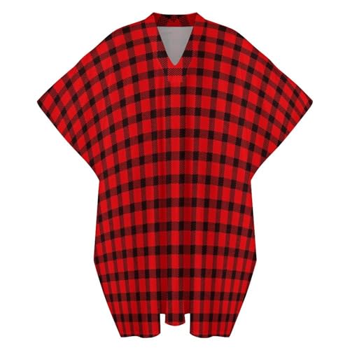 Red Buffalo Check Plaid Tartan Pattern Men's V-neck Robe Middle East Arabian Robe Butterfly Sleeves Kaftan4