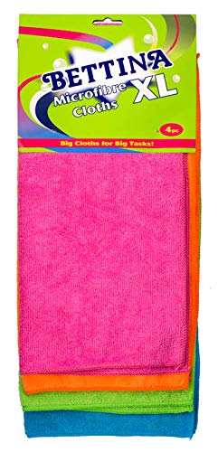 Bettina Pack of 4 XL Extra Large Microfibre Cleaning Cloths Soft Absorbent Polishing Dusters 38 x 35cm