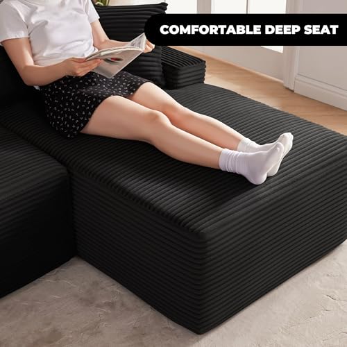 Image of Mangodan Cloud Sectional Sofa, Boneless Couch for Living Room, Modular Sectional Sofa with Deep Seat, Fluffy L-Shaped Comfy Couch with Right-Facing Chaise, No Assembly Required, Black