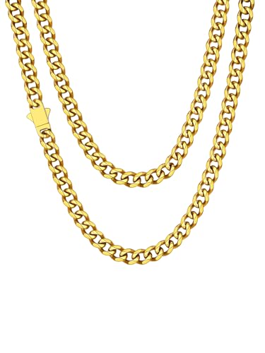 Chaîne cubaine homme acier inoxydable plaqué or collier maillons 6mm 9mm 12mm