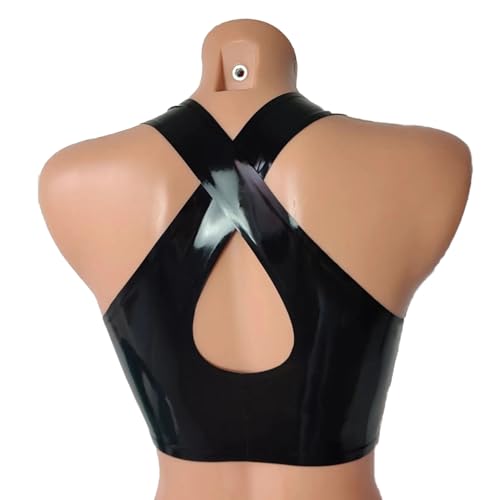 Womens Latex Rubber Vest Tops,Black Female Latex Rave Outfit Clubwear Corset Waistcoat Camisole Crop Top 6