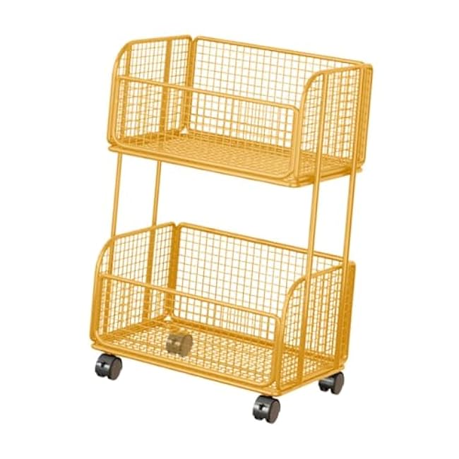 Pantry Cart with Wheels, Metal Wire Baskets with Wheels, Multipurpose Iron Fruit Basket for Kitchen, Snack Holder, Gold-4khd5Z9w