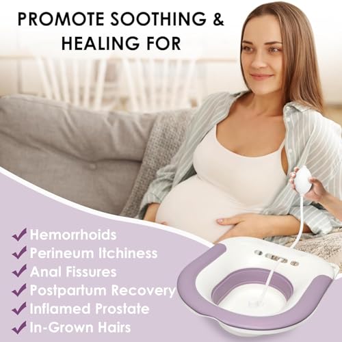Image of plastic Sitz Bath Tub with Air Pump for Women & Men, Large Capacity Portable Perineal Soaking Basin, Suitable for Postpartum Care, Hemorrhoids Recovery(Tub Seat, Light Pink)