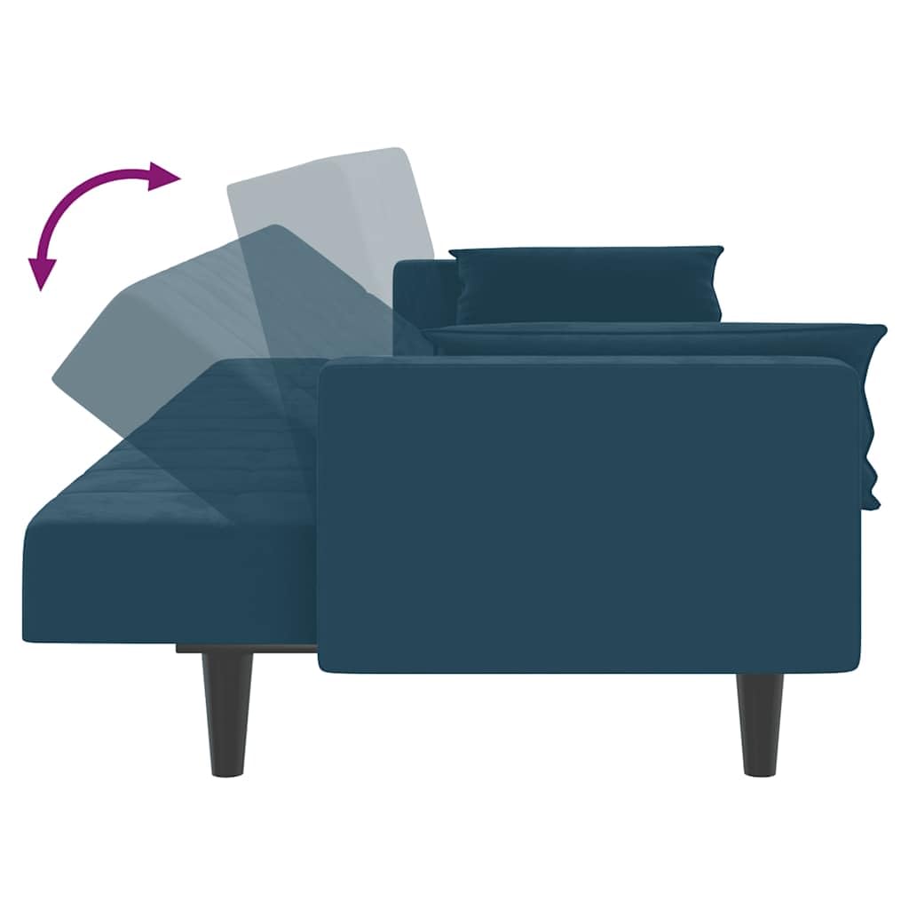 Sofá cama de 2 plazas terciopelo azul con 2 almohadas, sofá plegable con marco de madera para salón, habitación de invitados, oficina