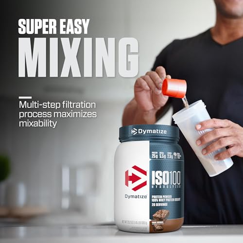 Image of Dymatize ISO100 Whey Protein Powder Isolate, Fudge Brownie, 25g of Protein, 5.5g BCAAs, Less Than 120 Cal., Gluten Free, 1g Fat, 1g Sugar, 2g Carb (20 Servings)