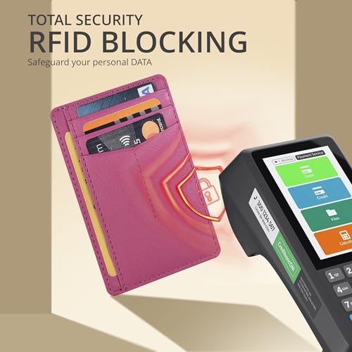 Image of Oak Leathers Leather Slim Minimalist Wallet for Men & Women RFID Front Pocket Leather Card Holder Wallets (Nappa Pink)