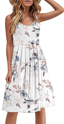 Image of Akihoo Women Summer Casual Sleeveless Midi Plain Pleated Tank Vest Dresses