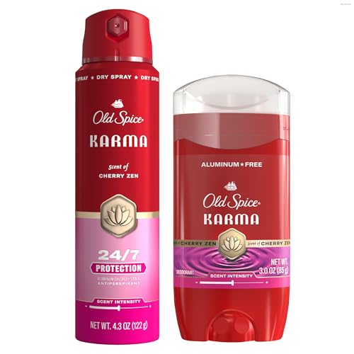 Image of Old Spice Red Collection Antiperspirant Spray + Aluminum Free Deodorant Bundle for Men, Karma with Cherry Spice, Black Pepper, & Sandalwood Scent, 24 /7 Sweat & Odor Protection (Pack of 2)
