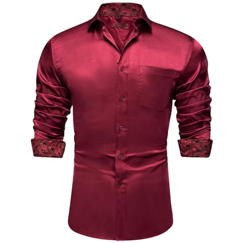 Chemise formelle homme satin col patchwork manches longues vêtement chic L