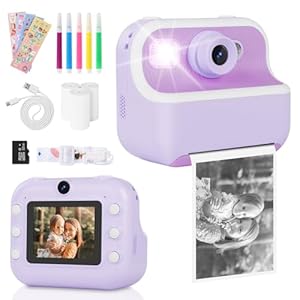 Kids Camera, Dual Camera Kids Camera Instant Print for Girls Boys With Print Photo Paper & Color Pens for DIY, Gifts for 3 4 5 6 7 8 9 10 Year Olds Girls Boys, 32Gb Sd Card – Purple