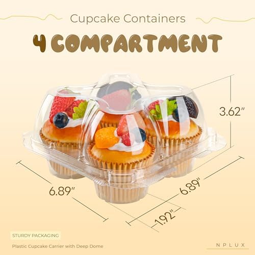 NPLUX Bundle of 25 Pack Cupcake Containers and 40 Pack Cupcake Holder for 160 Cupcakes Muffins, BPA Free, Standard Size image 5