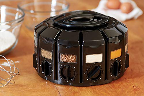 KitchenArt Spice Rack Select-A-Spice Auto-Measure Carousel 12 Compartments Black 8.75 x 8.75 x 6 inches