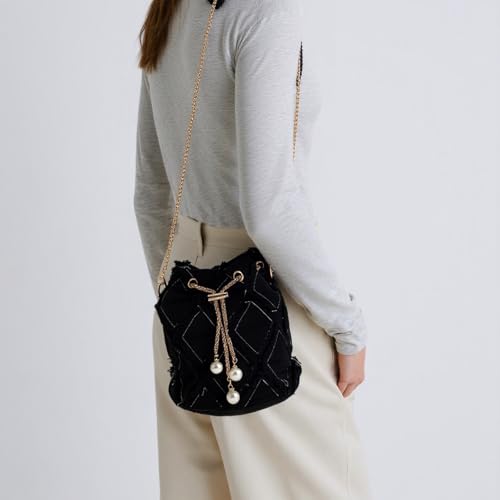 Image of Denim Bucket Bag, Denim Purses for Women, Drawstring Jean Crossbody Shoulder Purse Hobo Bag, for Commuting, Shopping, Dating