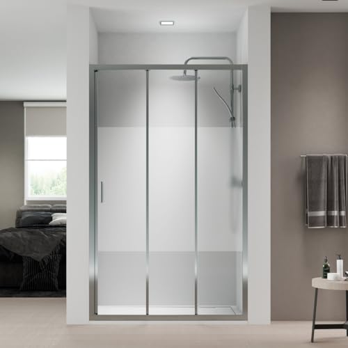 Mampara Ducha Frontal 3 Cristales | Cristal Templado 5mm Antical Serigrafia | Altura 190cm | Perfil Cromo Brillo 100 cm (Adaptable 96-100cm)